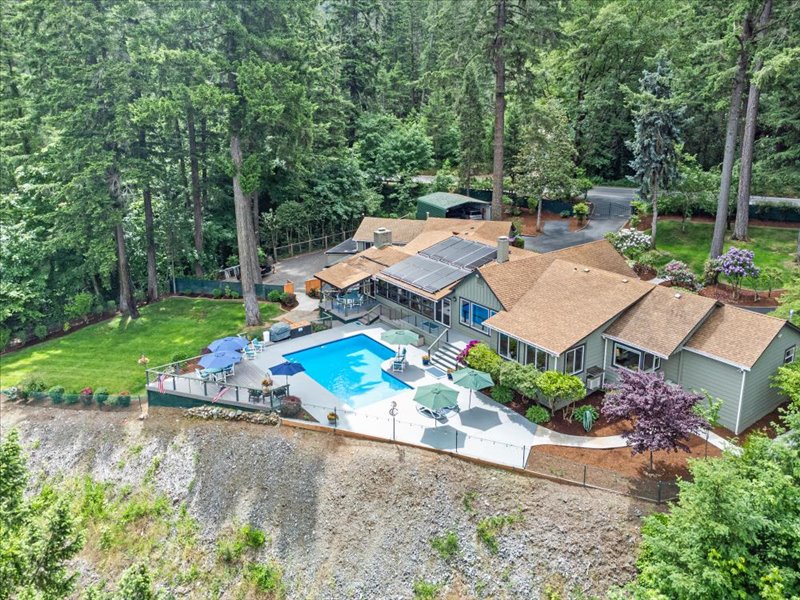 Rogue River House Aerial View rear